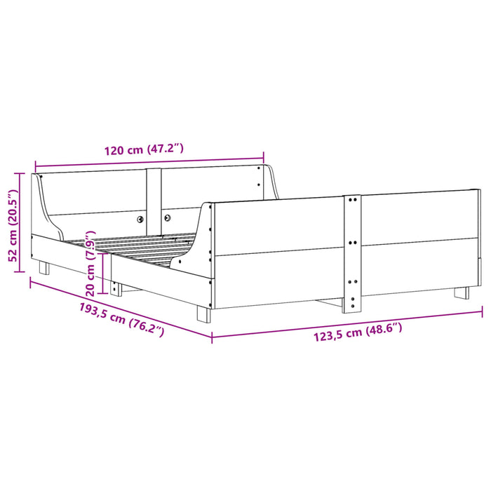 Letto senza Materasso Marrone Cera 120x190 cm in Legno di Pino 850787