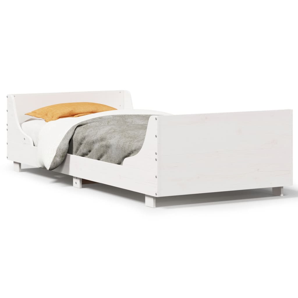 Letto senza Materasso Bianco 75x190 in Legno Massello di Pino 850792