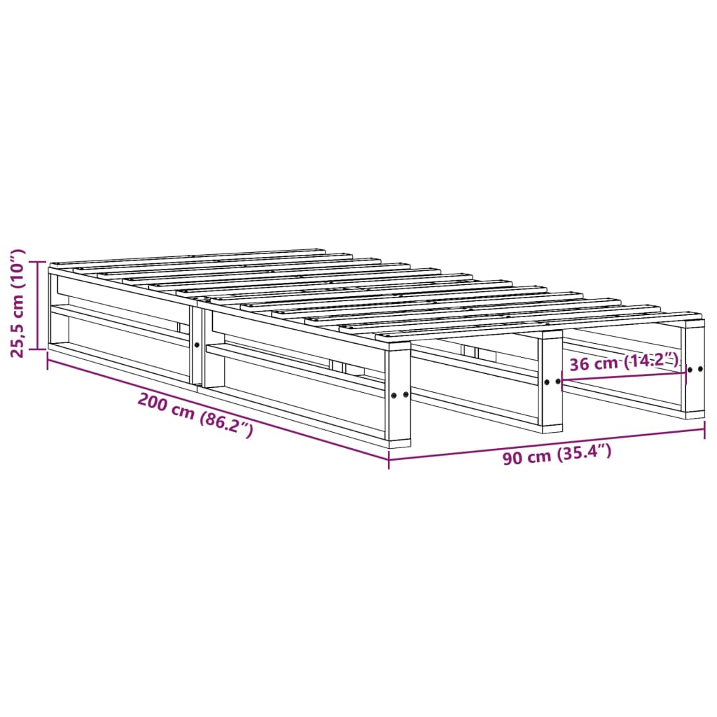 Letto senza Materasso Marrone Cera 90x200 cm Legno di Pino 850835