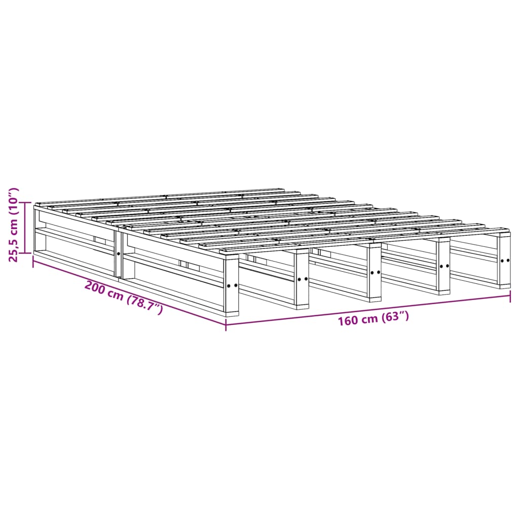 Letto senza Materasso Bianco 160x200 cm Legno Massello di Pino 850849