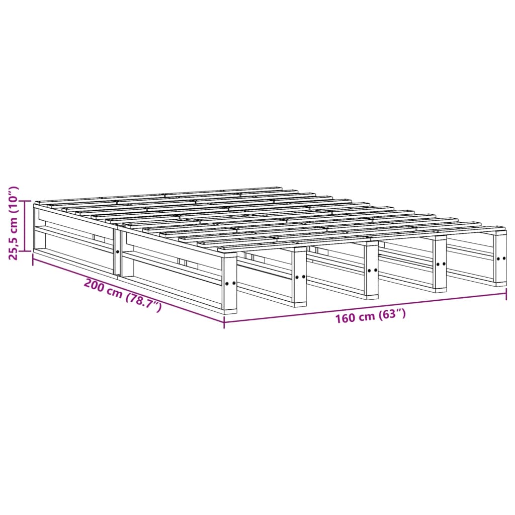 Letto senza Materasso Marrone Cera 160x200 cm in Legno di Pino 850850