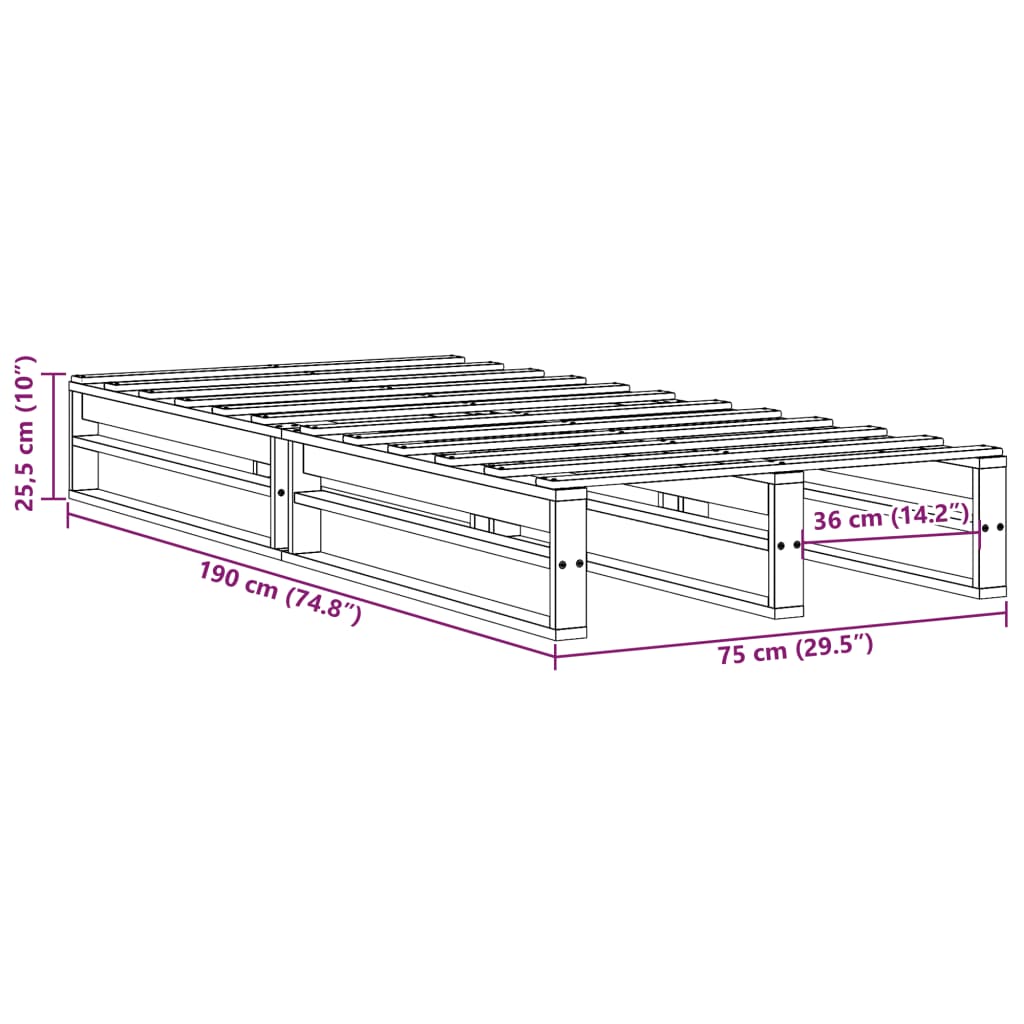 Letto senza Materasso 75x190 cm in Legno Massello Pino 850857