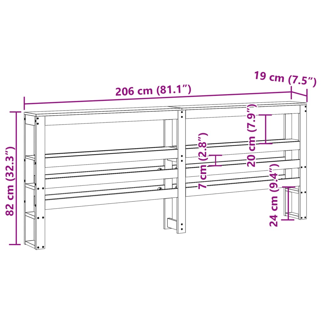 Testiera con Ripiani Marrone Cera 200 cm Legno Massello di Pino 850874