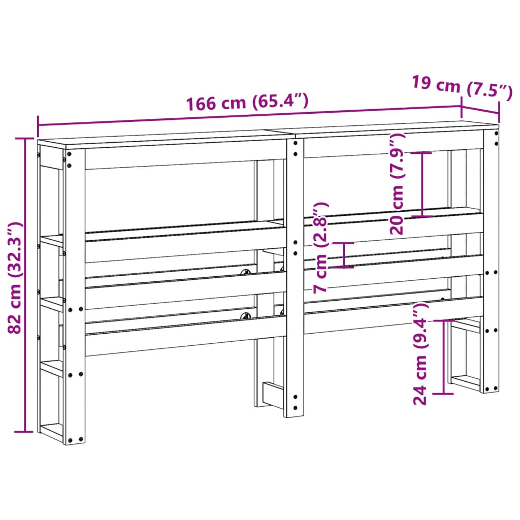 Testiera con Ripiani Bianca 160 cm in Legno Massello di Pino 850879