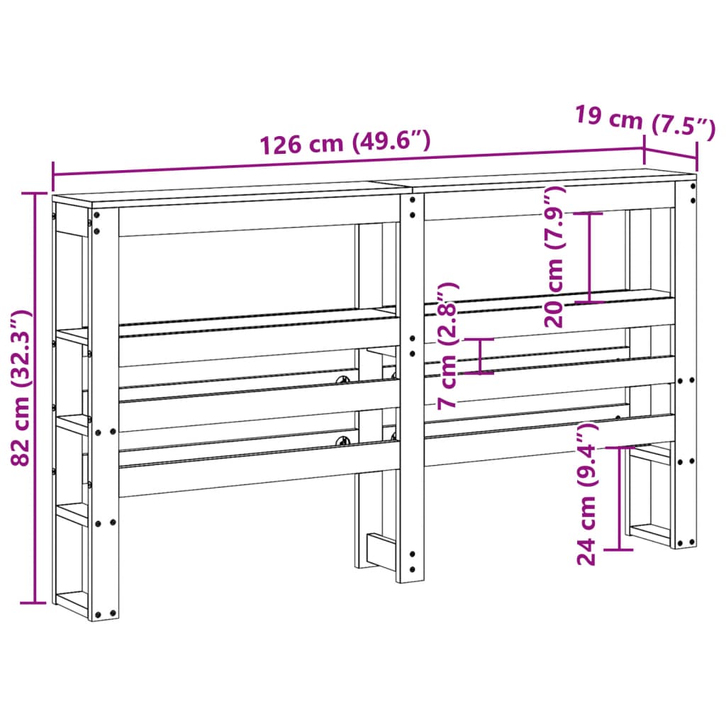 Testiera con Ripiani Marrone Cera 120 cm Legno Massello di Pino 850892