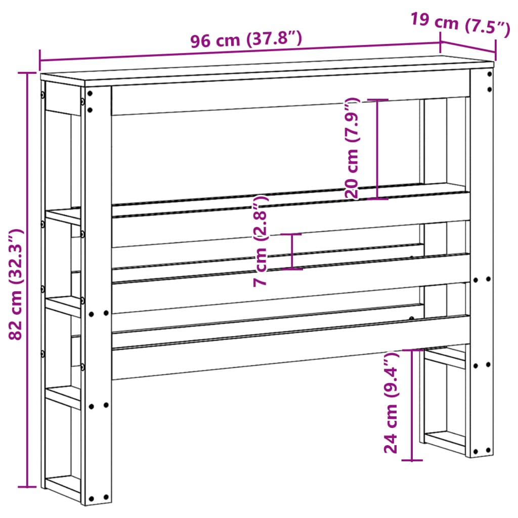 Testiera con Ripiani Marrone Cera 90 cm Legno Massello di Pino 850898