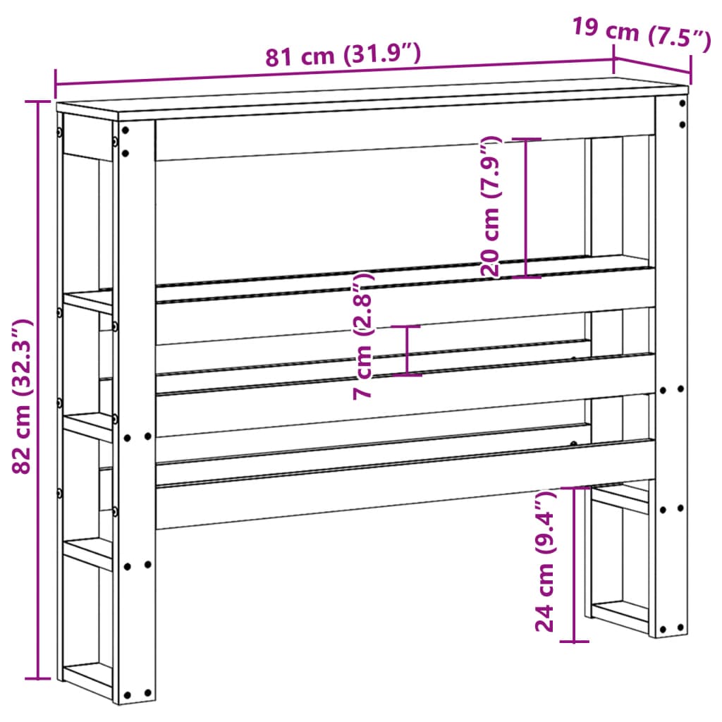 Testiera con Ripiani Marrone Cera 75 cm Legno Massello di Pino 850901