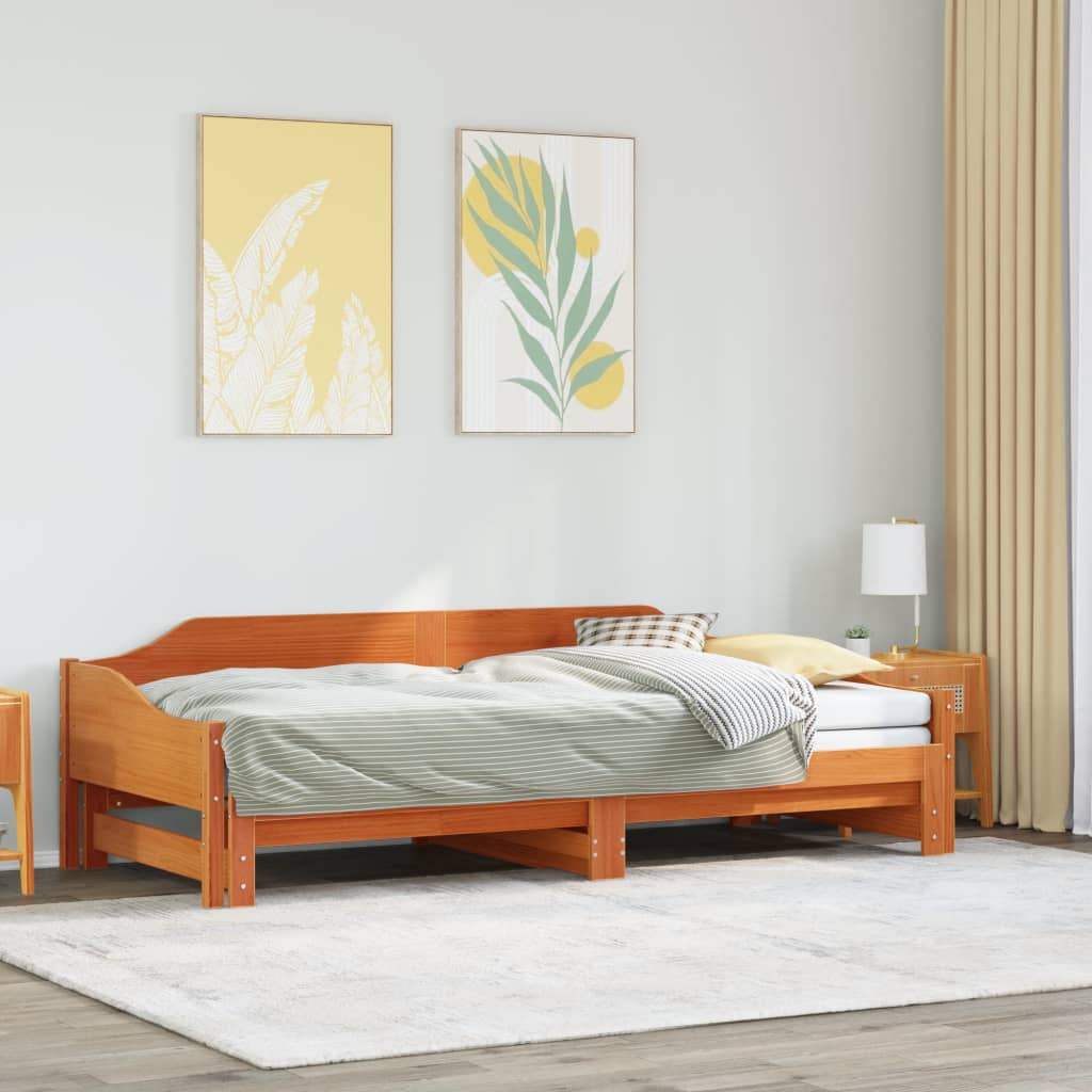 Divano con Letto Estraibile Marrone Cera 90x190cm Massello Pino 850910