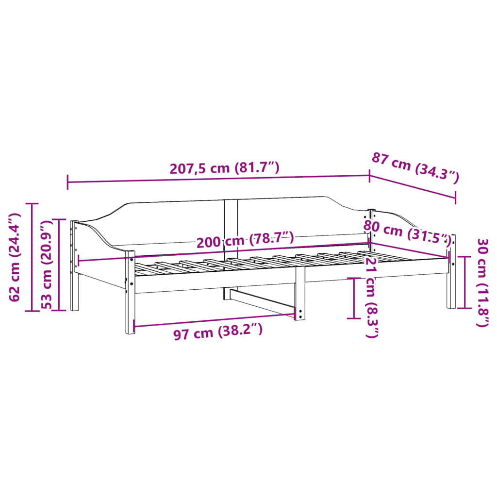 Giroletto senza Materasso Bianco 80x200 cm Legno Massello Pino 850912