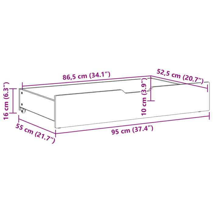 Cassettoni da Letto con Ruote 2 pz 95x55x16 cm in Legno di Pino 850920