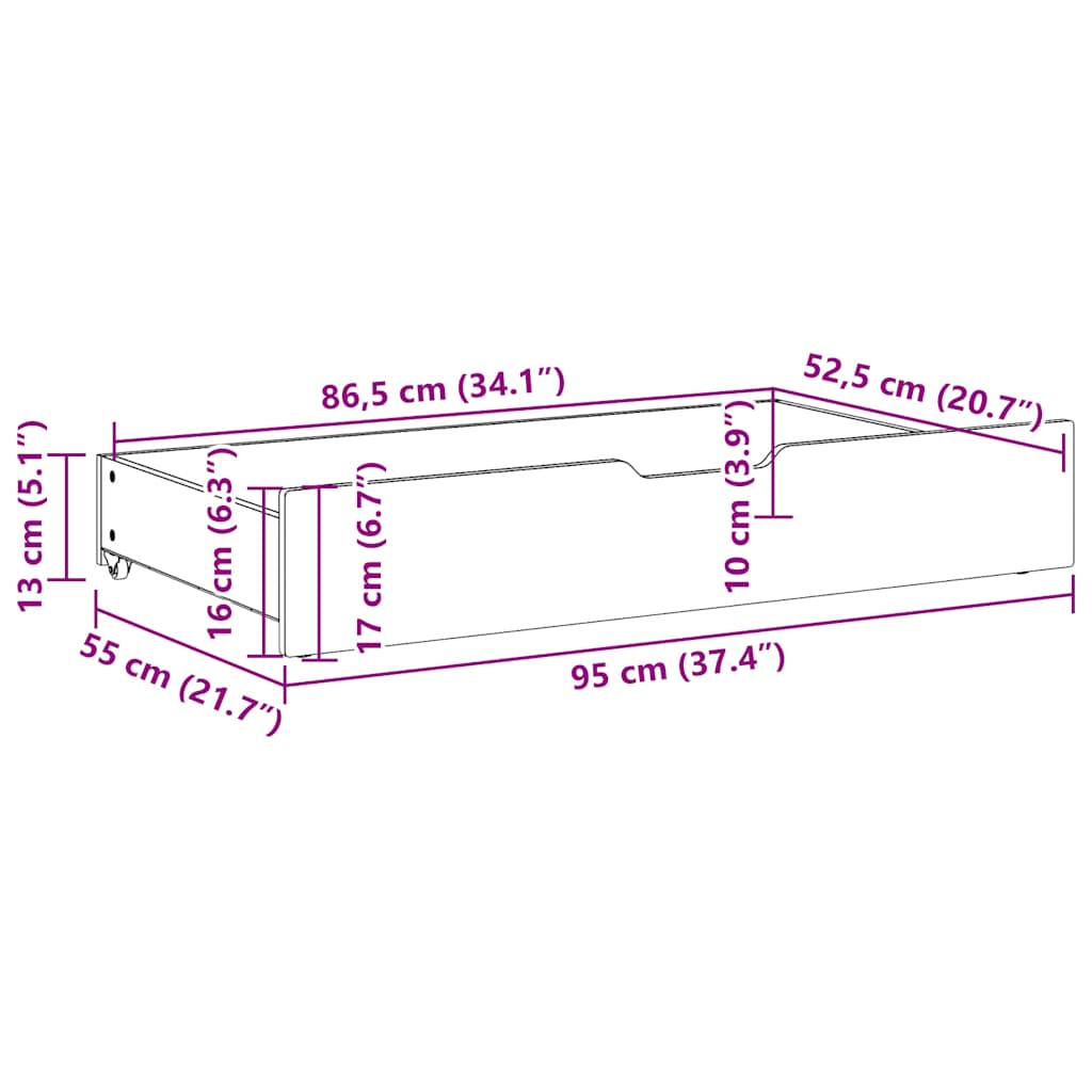 Cassettoni per Letto 2pz Marrone Cera 95x55x16 cm Legno di Pino 850922