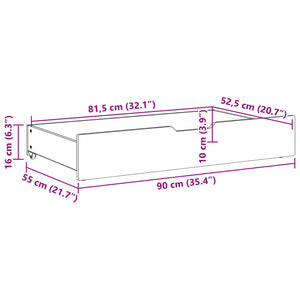 Cassettoni Letto con Ruote 2 pz 90x55x16 cm Legno Massello Pino 850923