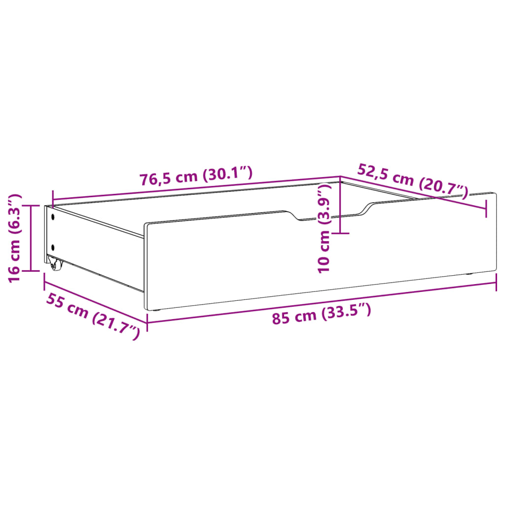 Cassettoni da Letto con Ruote 2 pz 85x55x16 cm in Legno di Pino 850926