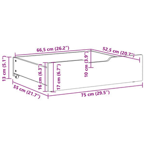 Cassettoni da Letto con Ruote 2 pz 75x55x16 cm in Legno di Pino 850932