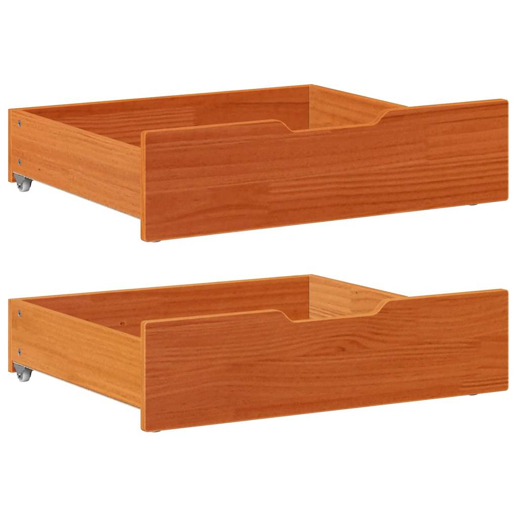 Cassettoni per Letto 2pz Marrone Cera 75x55x16 cm Legno di Pino 850934