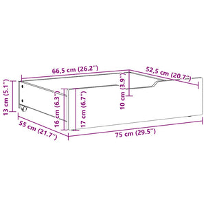 Cassettoni per Letto 2pz Marrone Cera 75x55x16 cm Legno di Pino 850934