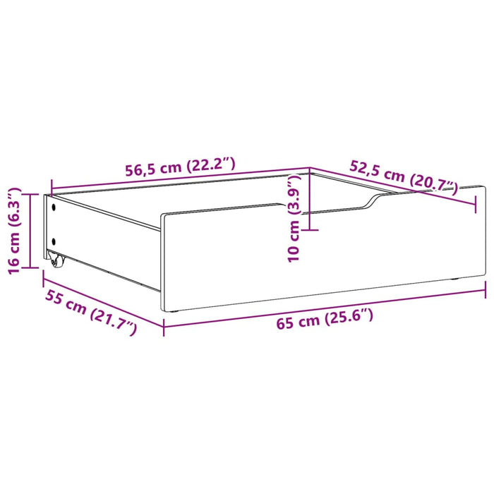 Cassettoni da Letto con Ruote 2 pz 65x55x16 cm in Legno di Pino 850935