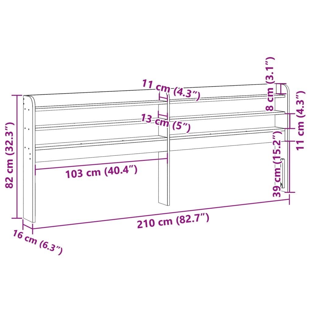 Testiera con Ripiani Marrone Cera 200 cm Legno Massello di Pino 850940