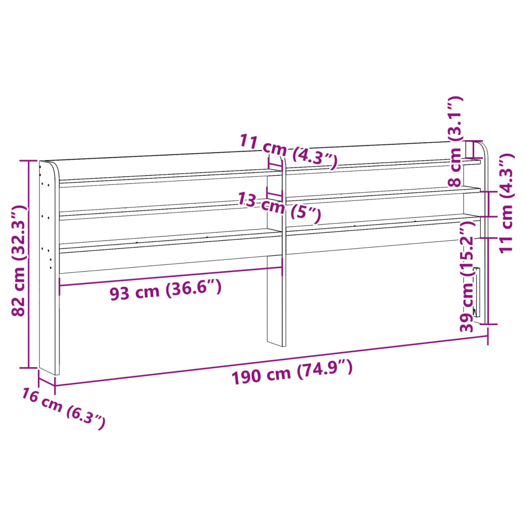 Testiera con Ripiani Marrone Cera 180 cm Legno Massello di Pino 850943