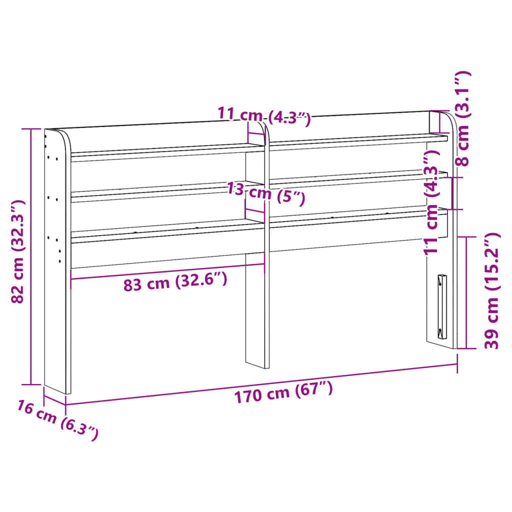 Testiera con Ripiani 160 cm in Legno Massello di Pino 850944