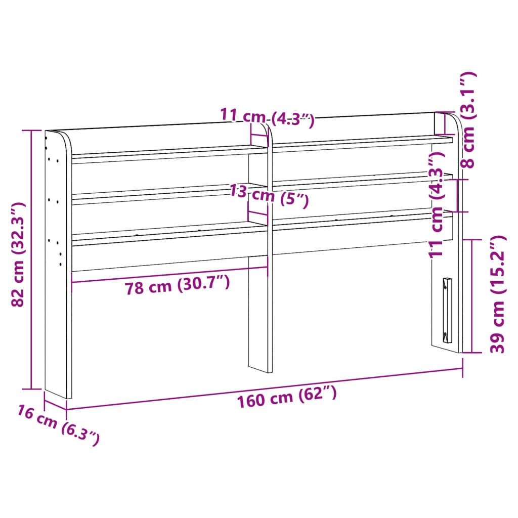 Testiera con Ripiani 150 cm in Legno Massello di Pino 850947