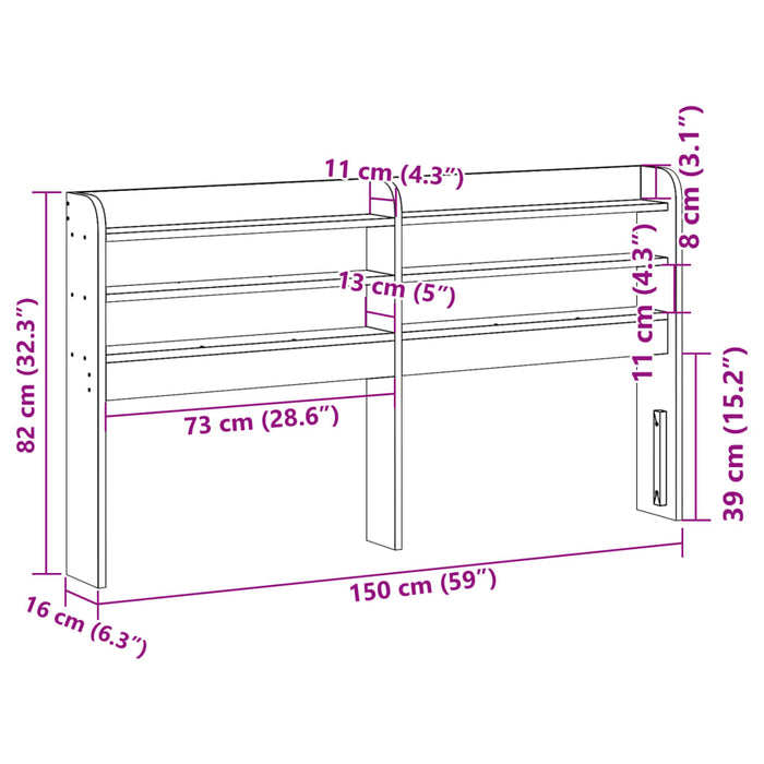 Testiera con Ripiani Bianca 140 cm in Legno Massello di Pino 850951