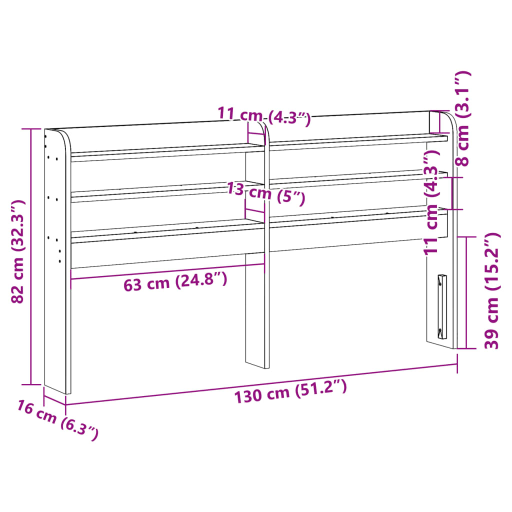 Testiera con Ripiani 120 cm in Legno Massello di Pino 850956