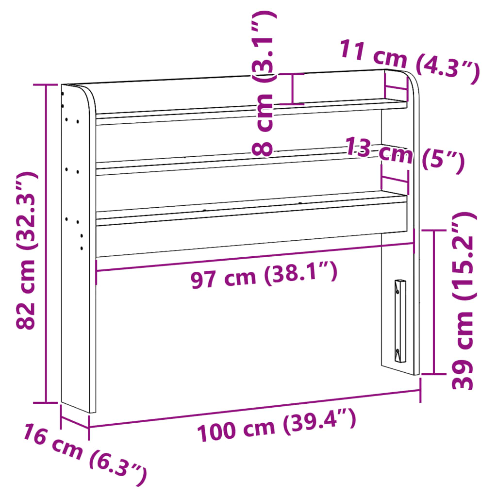 Testiera con Ripiani Marrone Cera 90 cm Legno Massello di Pino 850964