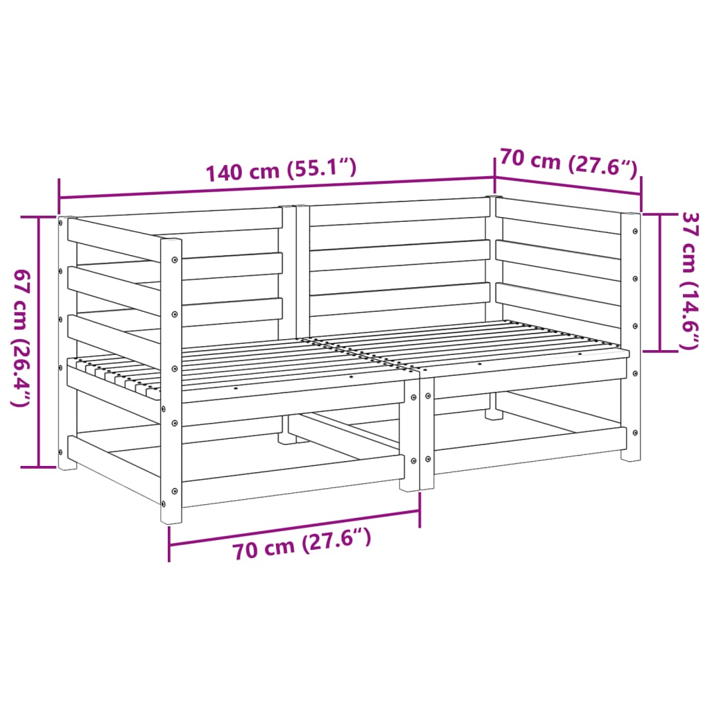 Set Divani da Giardino 2 pz Marrone Cera Legno Massello Pino 3295811