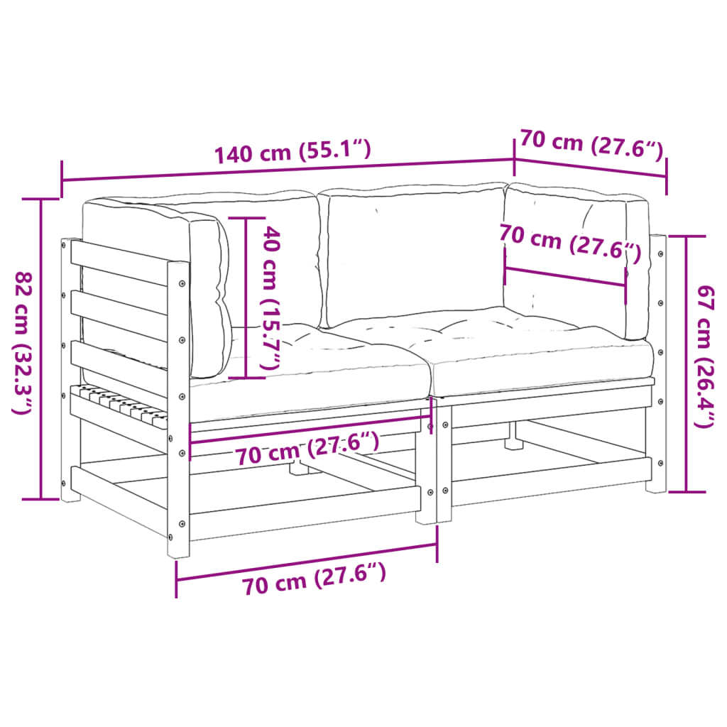 Set Divani Giardino 2 pz con Cuscini Marrone Cera Massello Pino 3295827