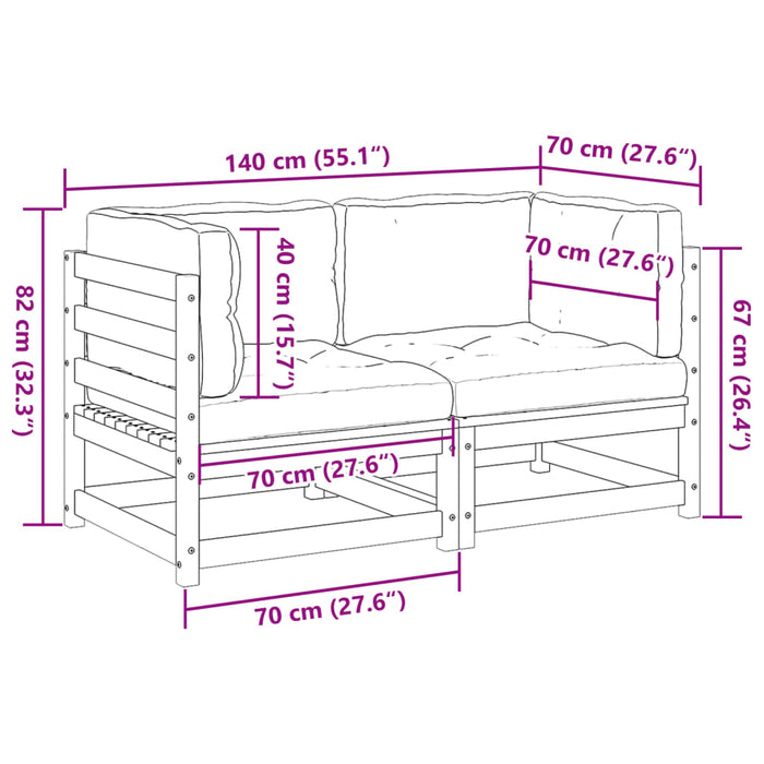 Set Divani Giardino 2 pz con Cuscini Marrone Cera Massello Pino 3295827