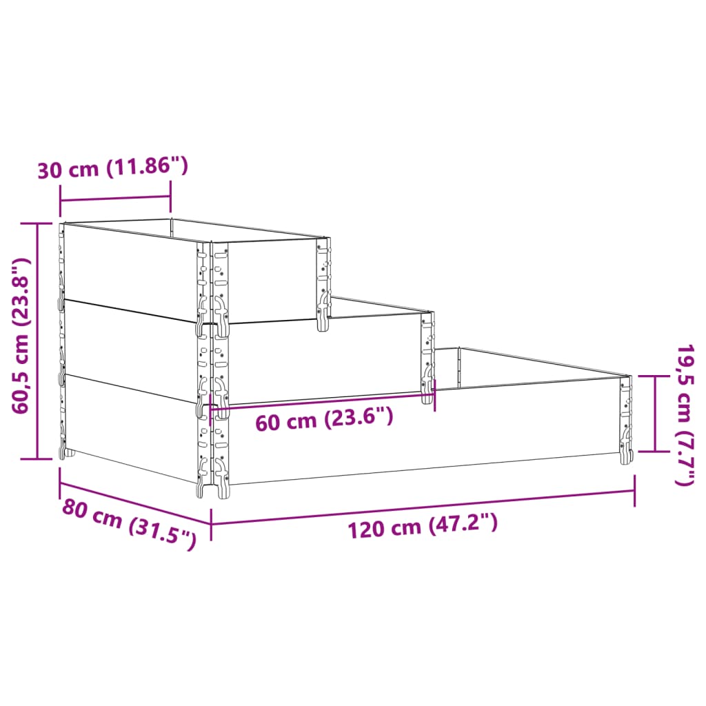 Fioriera Rialzata 3 Livelli 120x80 cm Legno Massello di Pino 4010309