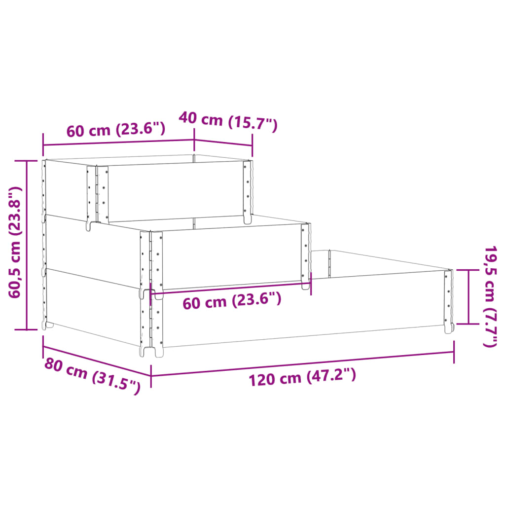 Fioriera Rialzata 3 Livelli 120x80 cm Legno Massello di Pino 4010313