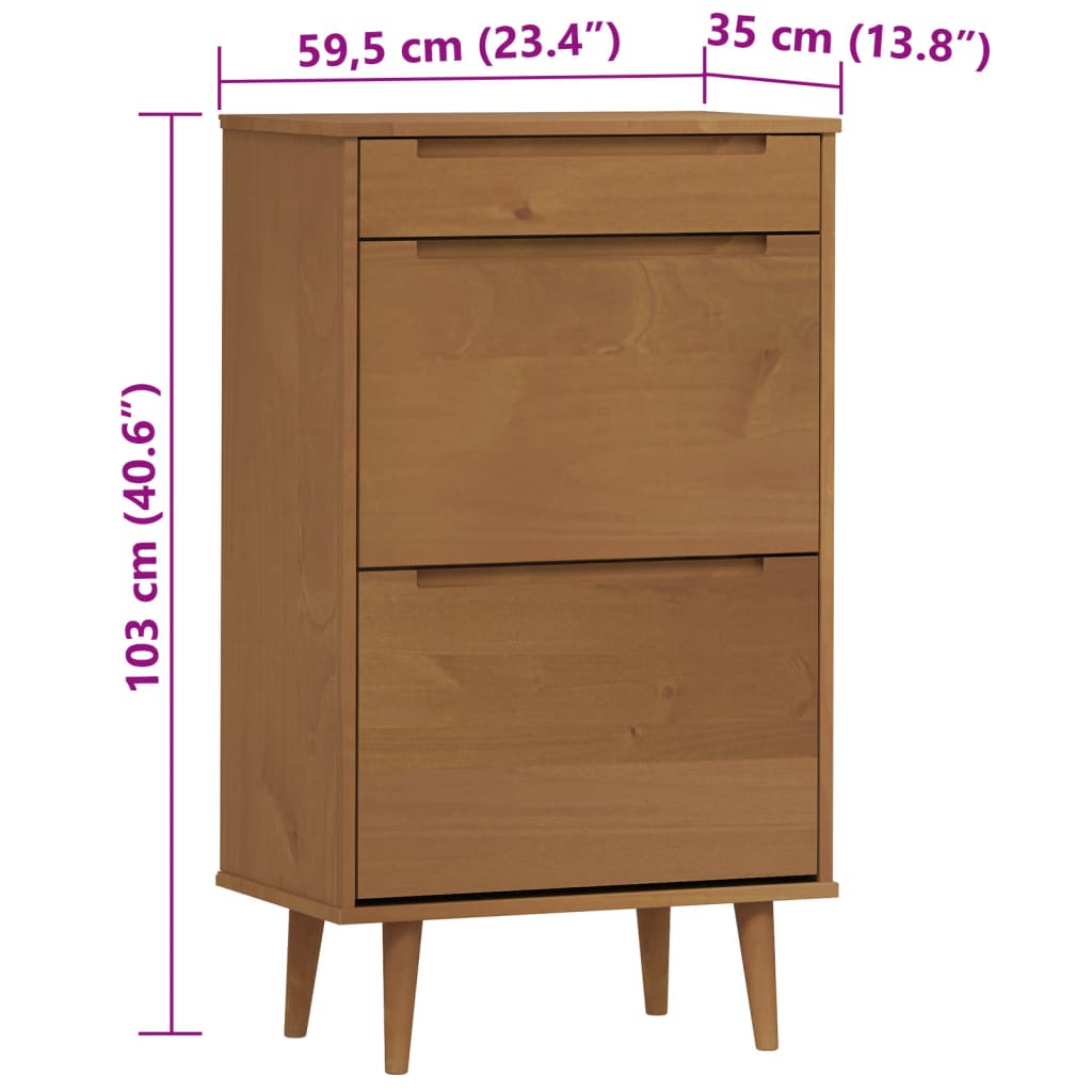 Scarpiera MOLDE Marrone 59,5x35x103cm in Legno Massello di Pino 4013411