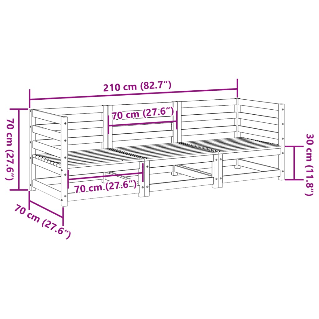 Set Divani da Giardino 3 pz in Legno Massello di Pino 3299264