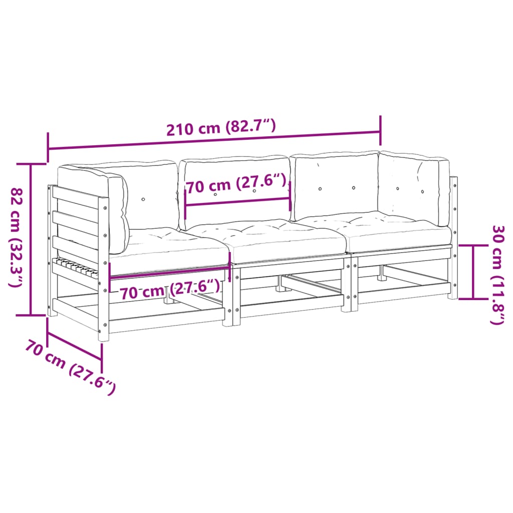 Set Divani Giardino 3 pz con Cuscini Marrone Cera Massello Pino 3299269