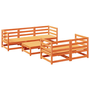 Set Divani da Giardino 6 pz Marrone Cera Legno Massello Pino 3299287