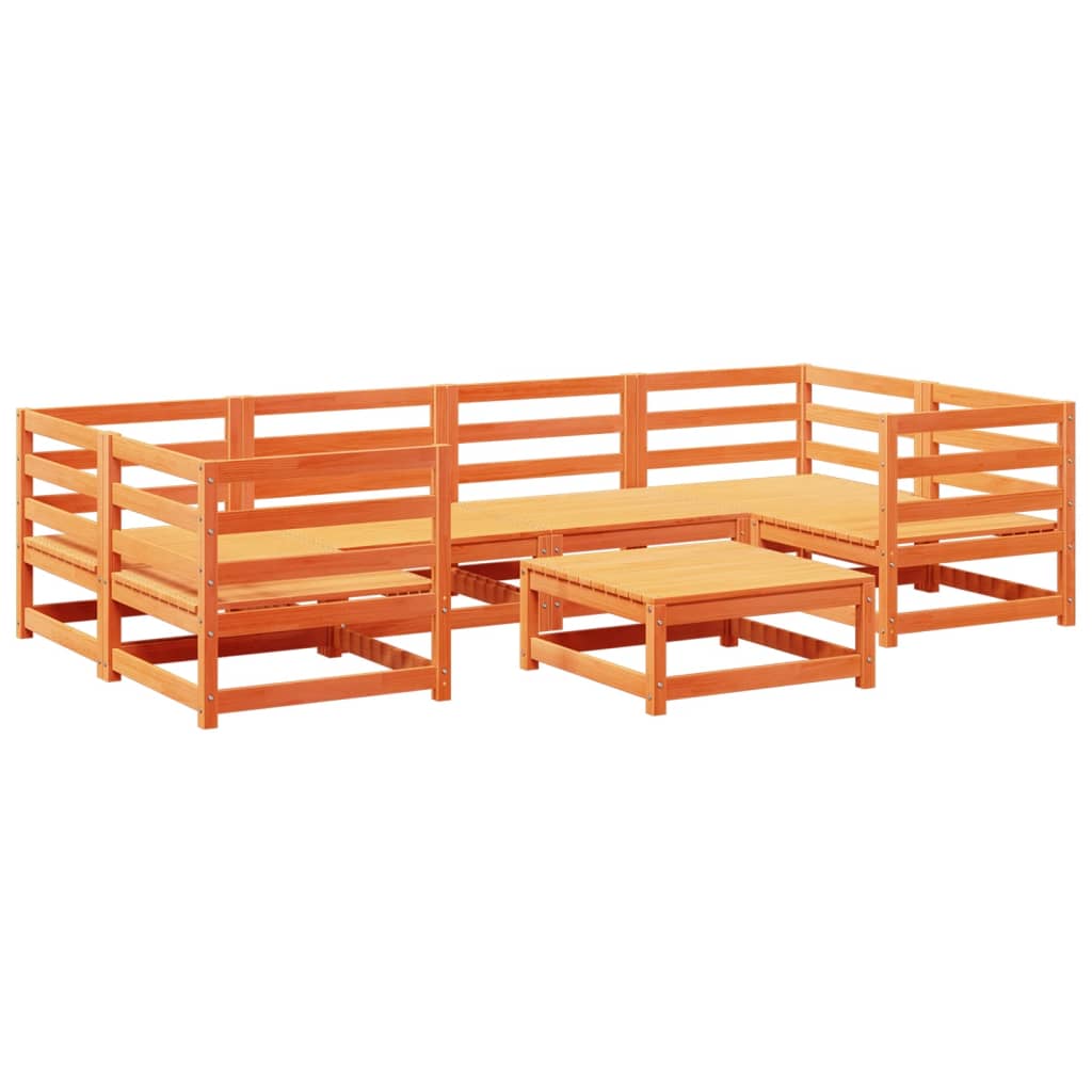 Set Divani da Giardino 7 pz Marrone Cera Legno Massello Pino 3299309