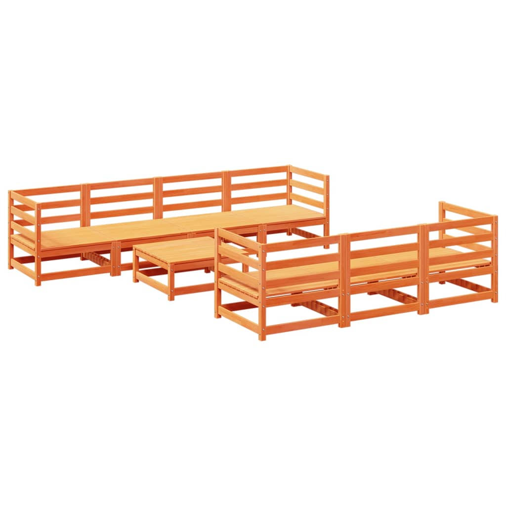 Set Divani da Giardino 8 pz Marrone Cera Legno Massello Pino 3299320