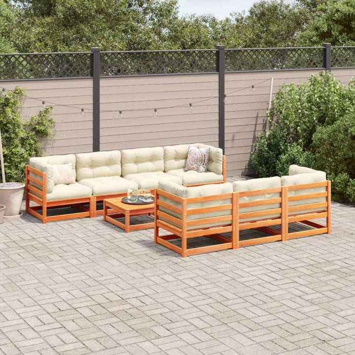 Set Divani da Giardino 8 pz Marrone Cera Legno Massello Pino 3299320