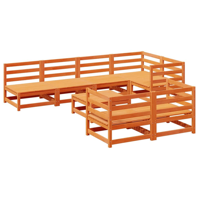 Set Divani da Giardino 8 pz Marrone Cera Legno Massello Pino 3299343