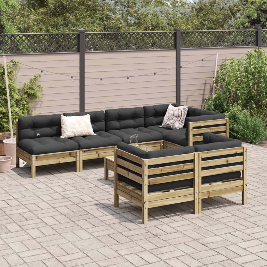 Set Divani da Giardino 8pz con Cuscini Legno Impregnato di Pino 3299352