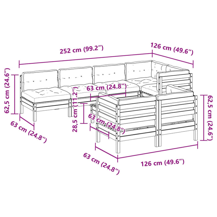 Set Divani da Giardino 8pz con Cuscini Legno Impregnato di Pino 3299352