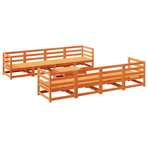 Set Divani da Giardino 9 pz Marrone Cera Legno Massello Pino 3299355