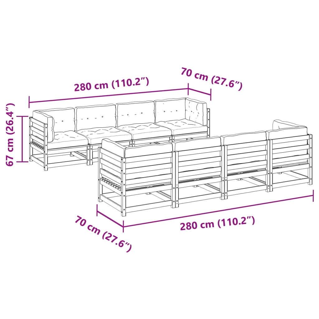 Set Divani da Giardino 9 pz con Cuscini Legno Massello di Pino 3299358