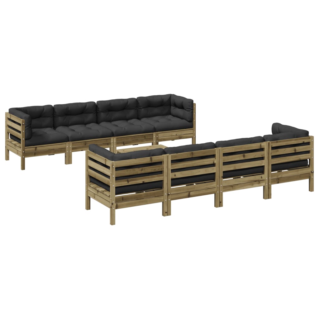 Set Divani da Giardino 9pz con Cuscini Legno Impregnato di Pino 3299364