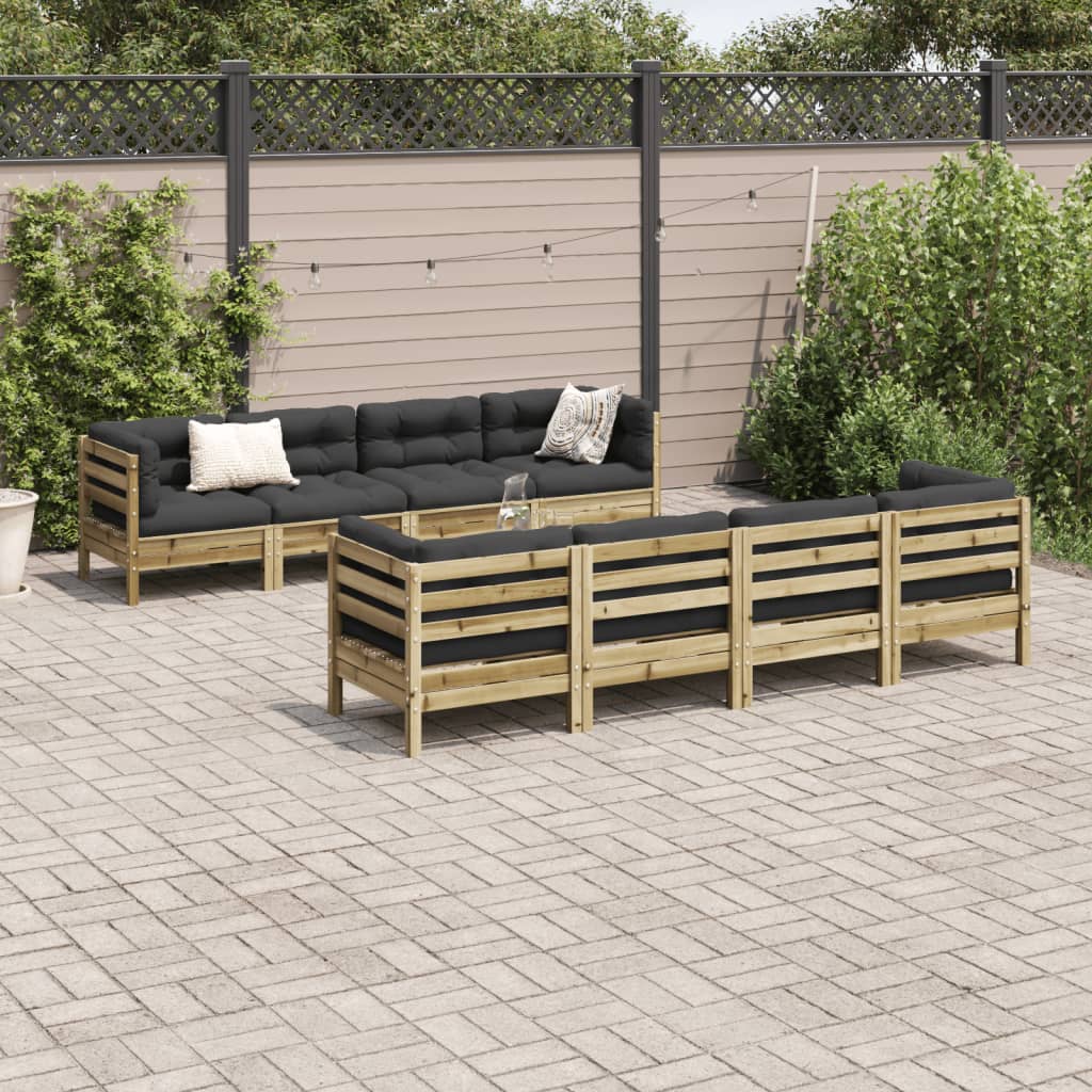 Set Divani da Giardino 9pz con Cuscini Legno Impregnato di Pino 3299364