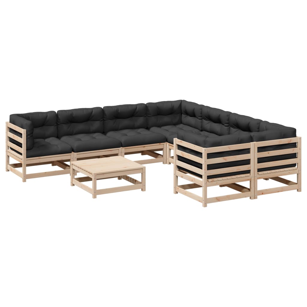 Set Divani da Giardino 9 pz con Cuscini Legno Massello di Pino 3299370