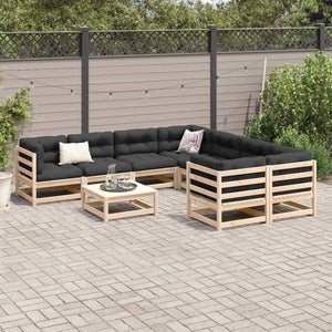 Set Divani da Giardino 9 pz con Cuscini Legno Massello di Pino 3299370