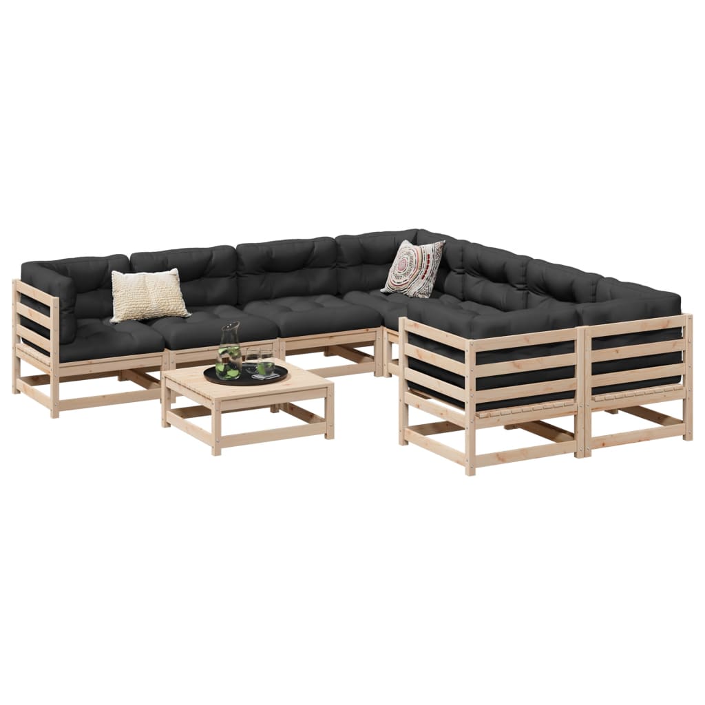 Set Divani da Giardino 9 pz con Cuscini Legno Massello di Pino 3299370